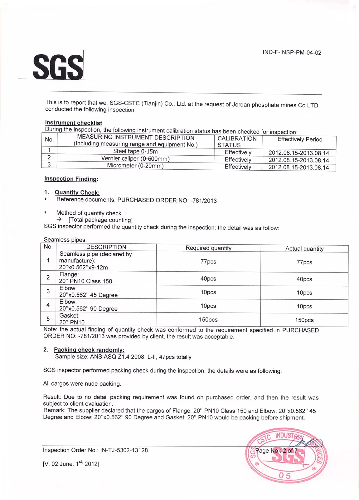 SGS inspection report - page 2