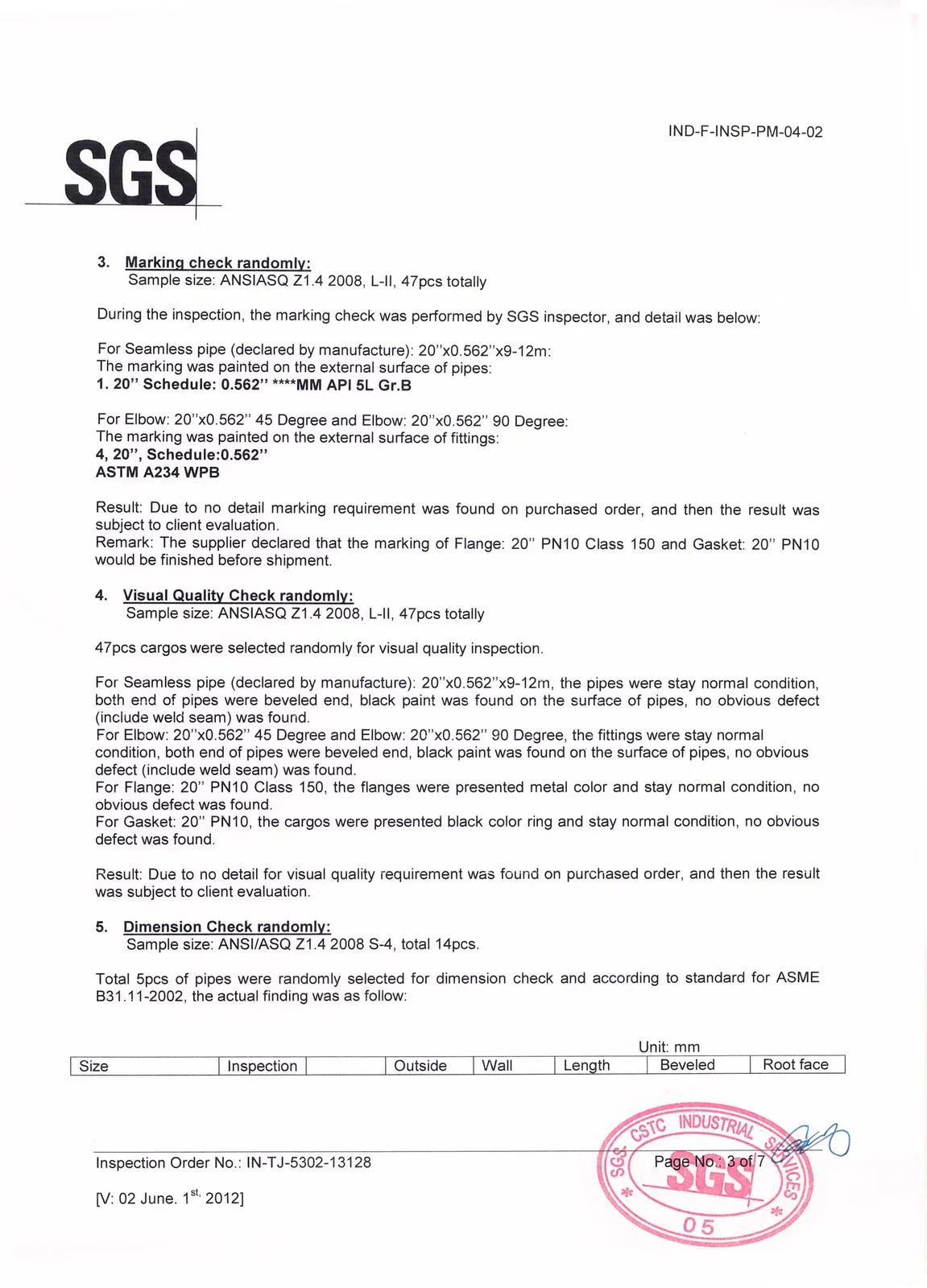 SGS inspection report - page 3